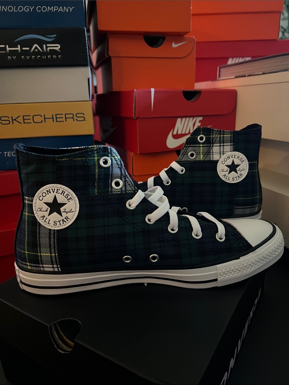 Converse Kids Sneakers - Blue and Green Plaid